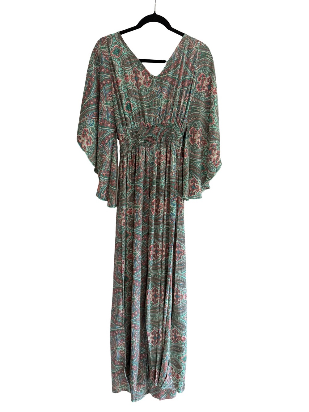 Karma Highway Boho Paisley Maxi Dress Smocked Waist Flowy One Size S-L NWT - Picture 2 of 10
